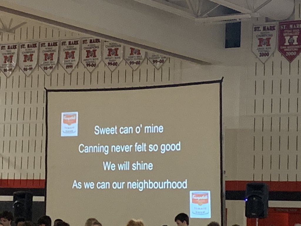 KarlaNRocha's tweet photo. CAN 🥫you believe the excitement in here? @StMarkOCSB are finally able to kick off the 35th annual Canned Food Drive at todays assembly! Well done staff and students! #MyStMark #LionsPride #CFD2022 https://t.co/IrV2aBGGXx