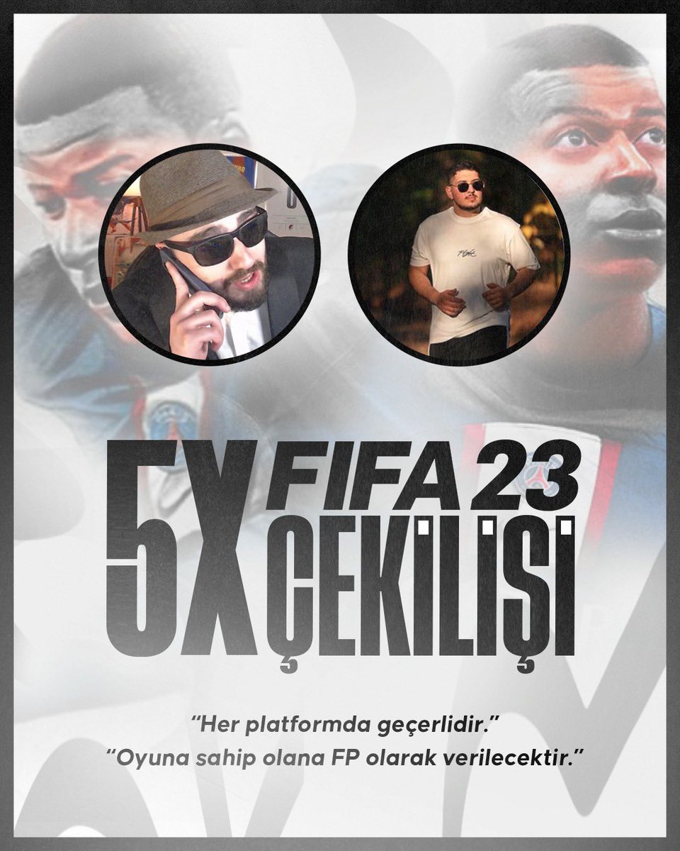 Birileri FIFA 23 mü istedi? 1 değil, 2 değil, 3 ve 4 değil… <a href="/MrSoysall_/">Soysal Dedi Dersin</a> ile TAM 5 tane FIFA 23 hediye ediyoruz! Katılmak için:

✅Beni ve <a href="/MrSoysall_/">Soysal Dedi Dersin</a>’ı takip et
✅Tweeti retweet et

Kazananlar 28 Ekim’de bu tweet altında video ile açıklanacaktır. Herkese bol şans ❤️