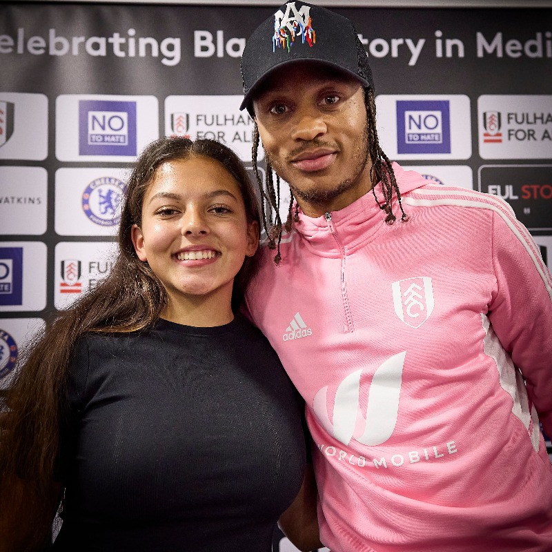 FulhamFC's tweet photo. "When I was younger, I felt alone. Looking now, there's so many more role models around." 🤍

@bobbyreid93 and @LillyLambird were part of a panel at Craven Cottage this week to discuss their experiences of facing adversity.

#BlackHistoryMonth | #FFC