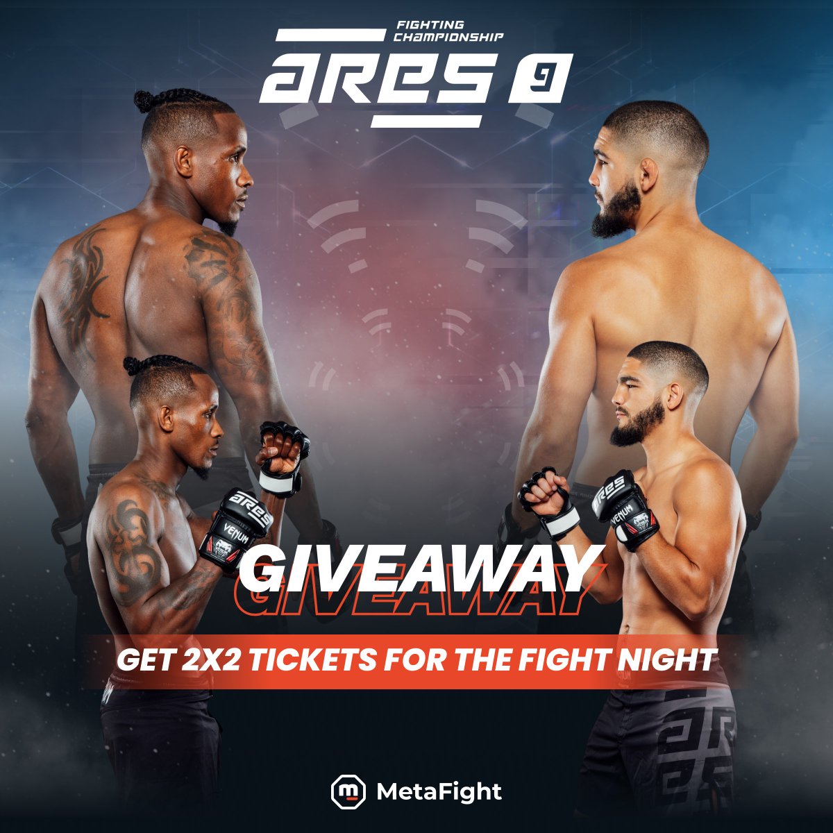 MetaFightOff's tweet photo. 🎫 Try to win tickets for ARES 9 to see the next MMA Fights at this big event in Paris, November 3rd.

2×2 tickets to come with the person of your choice!

To participate:
✅Just like &amp; RT this post
✅Make sure to follow @MetaFightOff
Results in 72 hours, Monday October 24th. https://t.co/UA97QPGXHs