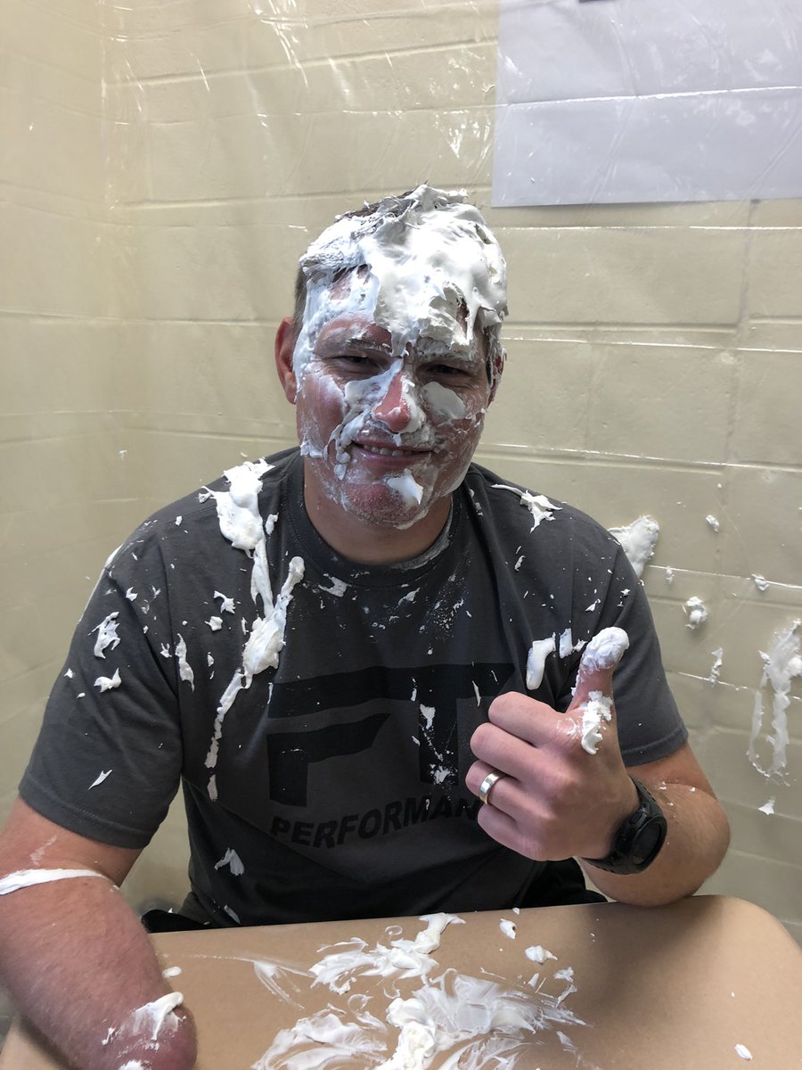 Matt_Horen's tweet photo. Ending Spirit Week with students giving back & “throwing” a donation to @HopeTolPromise. #PiesForHope #JacketsGivingBack https://t.co/BG8bgxUXoz
