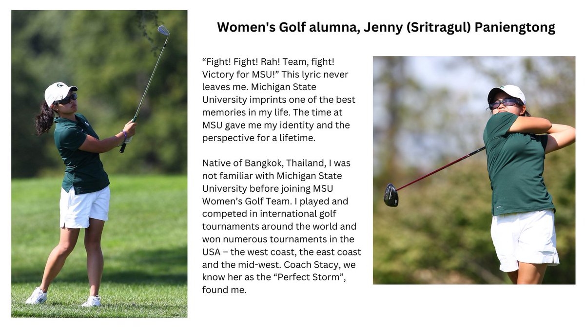 MSU_VarsityS's tweet image. Today's #FeatureFriday highlights @MSU_WGolf alumna,   Jenny (Sritragul) Paniengtong!  @JSritragul
