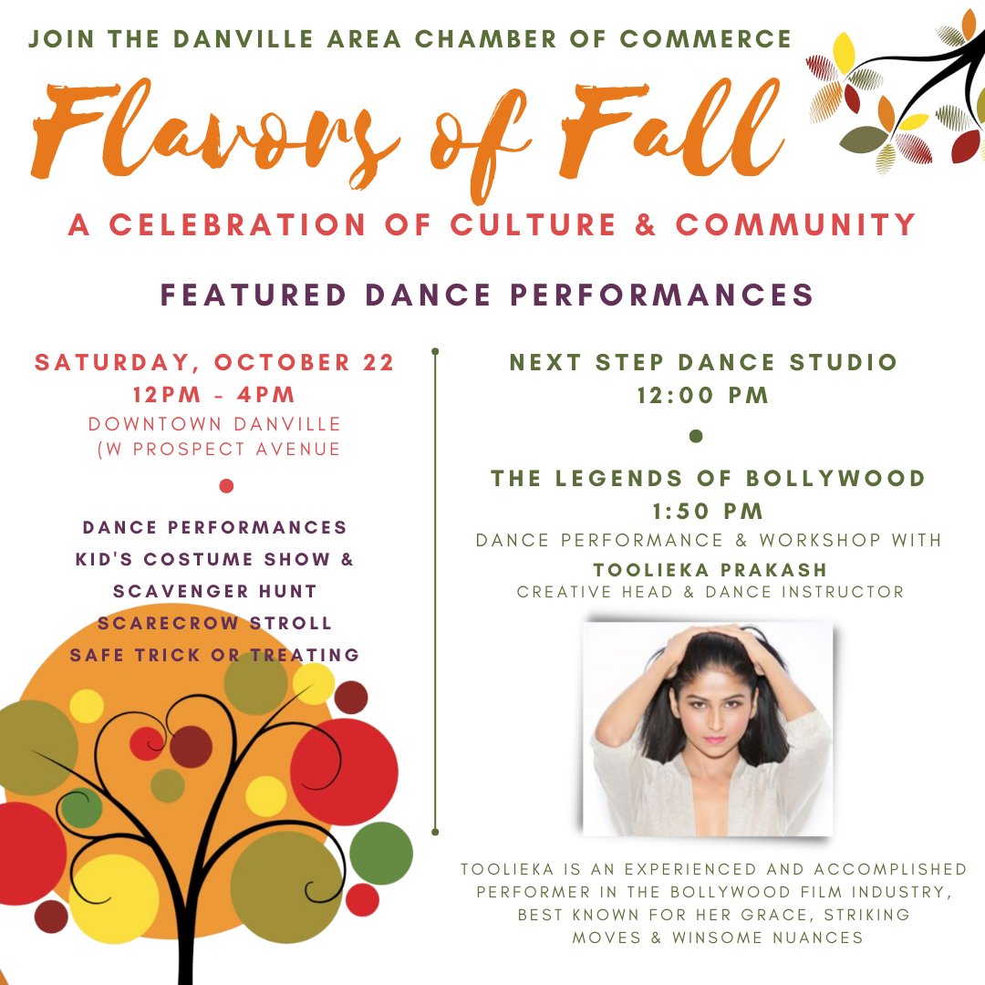 Danvilleareabiz's tweet photo. Please join us on Saturday - Flavors of Fall, with Next Step Dance, The Legends of Bollywood, kids scavenger hunt, fun facts on Danville & our ever-popular wine & beer stroll!
https://t.co/c3GRDzTtv6
#legendsofbollywood #nextstepdance #wines #beer #danvilleinfo #livelocally https://t.co/t2eeMOp413