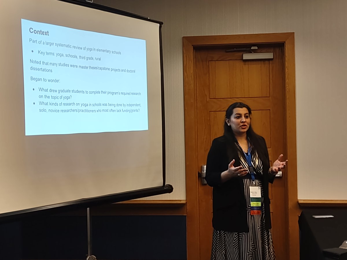 LitProfSuz's tweet photo. Ramsha Usman Khan, @ramshaukhan  from 
@KSUCollegeofEd  Kansas State University presents at #mwera22 on "Content Analysis of Graduate Student Research of the Use of Yoga in Schools"  
@mwera https://t.co/d7qvIitCnw