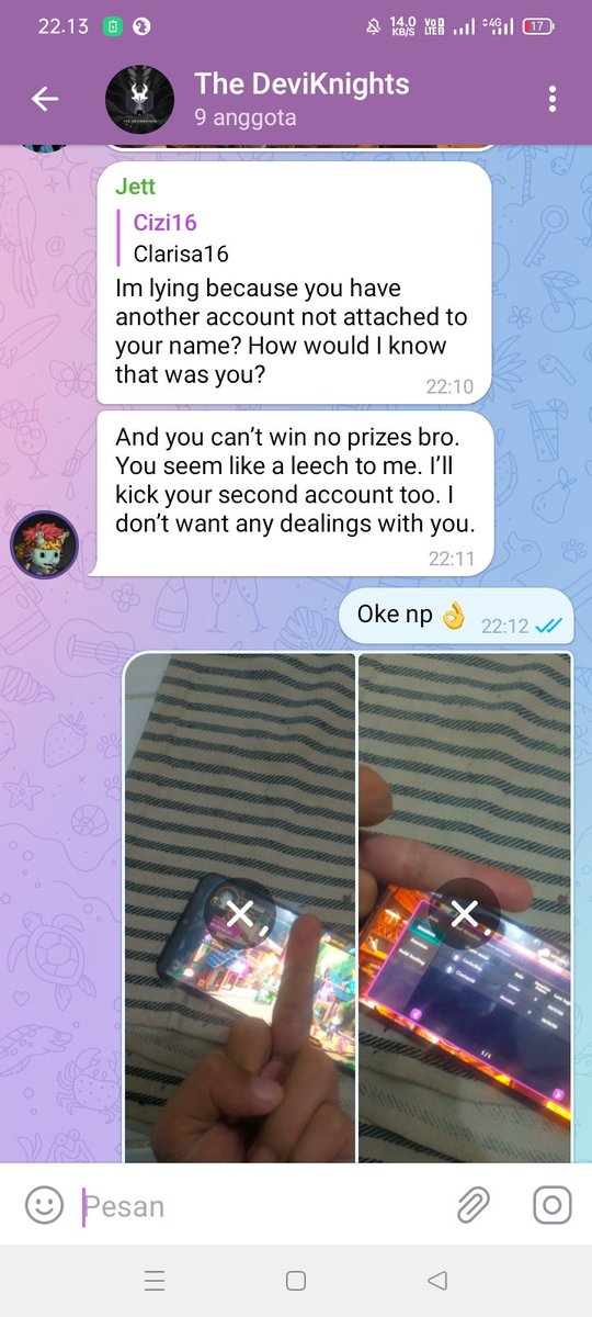 cizisaki's tweet photo. look how shocked this liar is to see the evidence from me ๐คฃ๐คฃ
Be careful dealing with this person @xoxoValidated Never enter this person's giveaway! He's just a big, big-mouthed liar but no action.!!
His name is in the Jett game.. be careful guys.
#Devikins_game #devikin https://t.co/VvsYH1TN7c