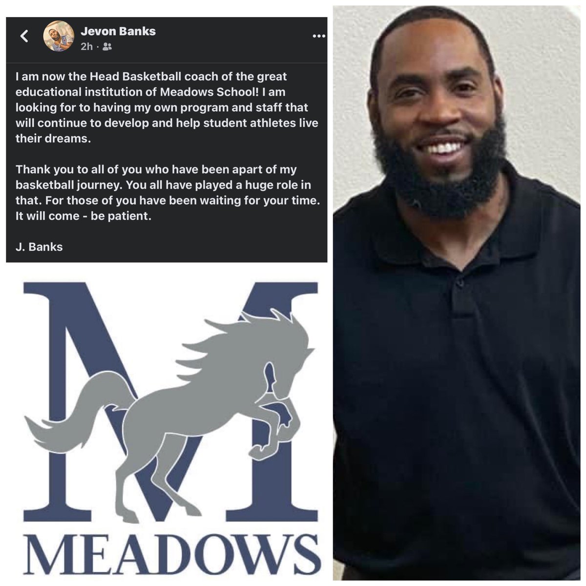 🏀 Congratulations to Coach Jevon Banks. New Head Coach at The Meadows School. A former Assistant Coach at Canyon Springs HS and a Runnin’ Rebel alumni. #lasvegas