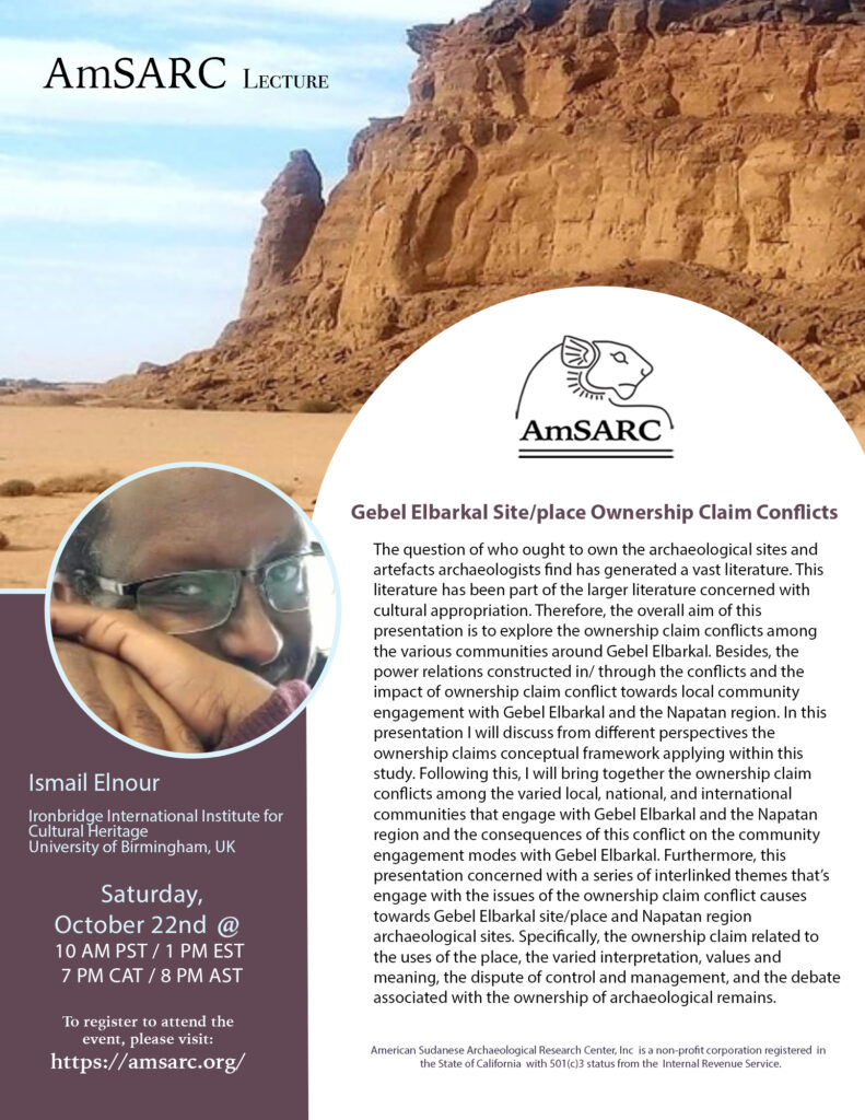 NarratingNubia's tweet photo. Tomorrow at 1pm EST @am_sarc will be hosting a virtual lecture on community archaeology around Jebel Barkal! Zoom registration can be found here: https://t.co/fILl7WnFTU https://t.co/pO8OtxqCow