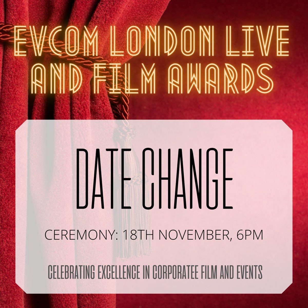 EVCOMUK's tweet photo. Following the announcement of the rail and tube strike on the 3rd November, we have taken the decision to move the ceremony to 18th November to ensure all of our guests are able to attend, and celebrate with us.
Book your tickets here: https://t.co/rQAFXZct1o
#evcomawards https://t.co/SrOueXaDsT