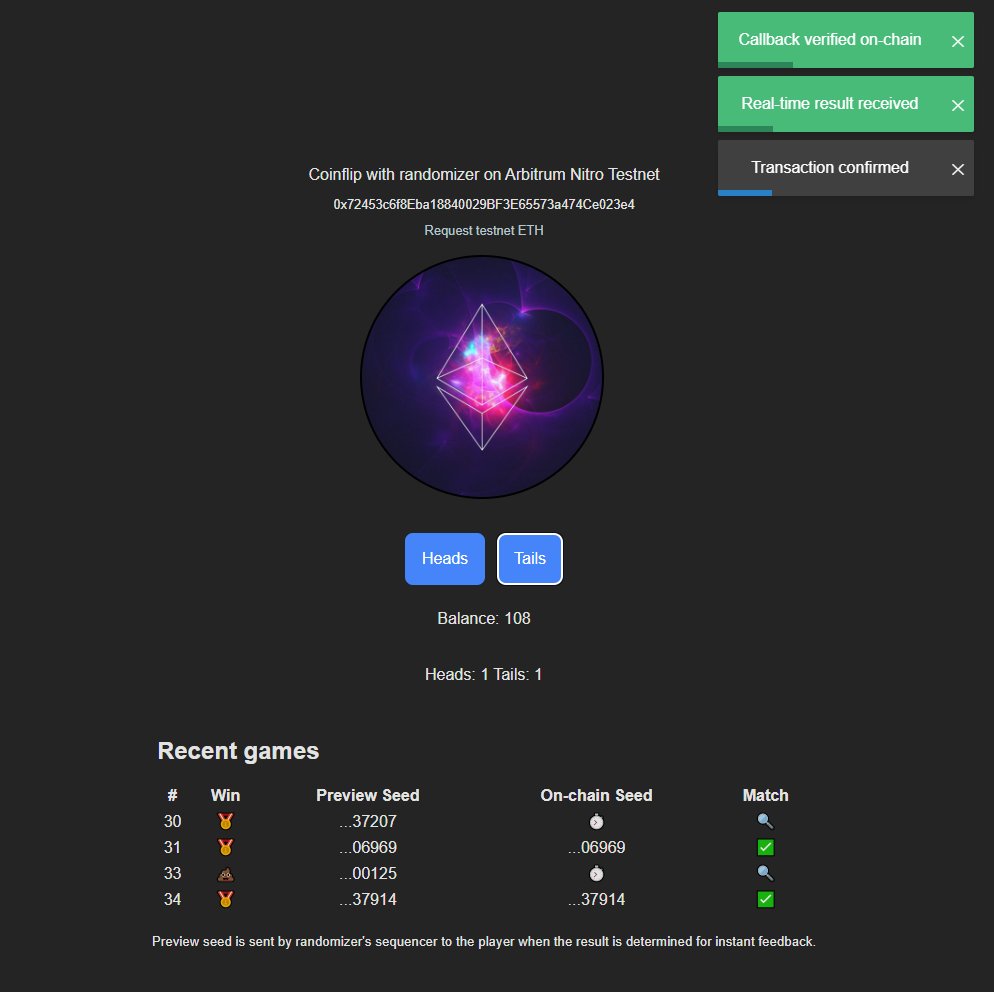 RandomizerAi's tweet image. 🔔 Big update!

Randomizer&apos;s upgraded VRF is now live on @arbitrum Goerli testnet!

🌐 Real-time random numbers for smart contracts

🚀 Low-cost optimistic randomness

🛡 Secure and resilient

🤖🎲