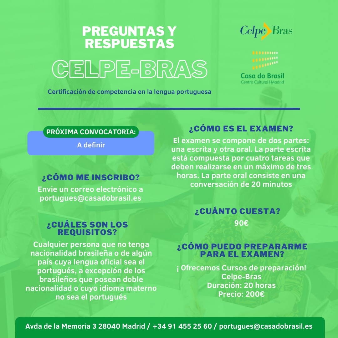 capoeiramadrid's tweet photo. RT casadobrasil_es "¿Quieres tener la certificación de competencia en la lengua portuguesa? ¿Quieres prepararte para el Celpe-Bras?
Envía un correo electrónico a portugues@casadobrasil.es
#casadobrasil #casadobrasiles #cursosdeportugues #celpebras https://t.co/EAeCFj4a7P"