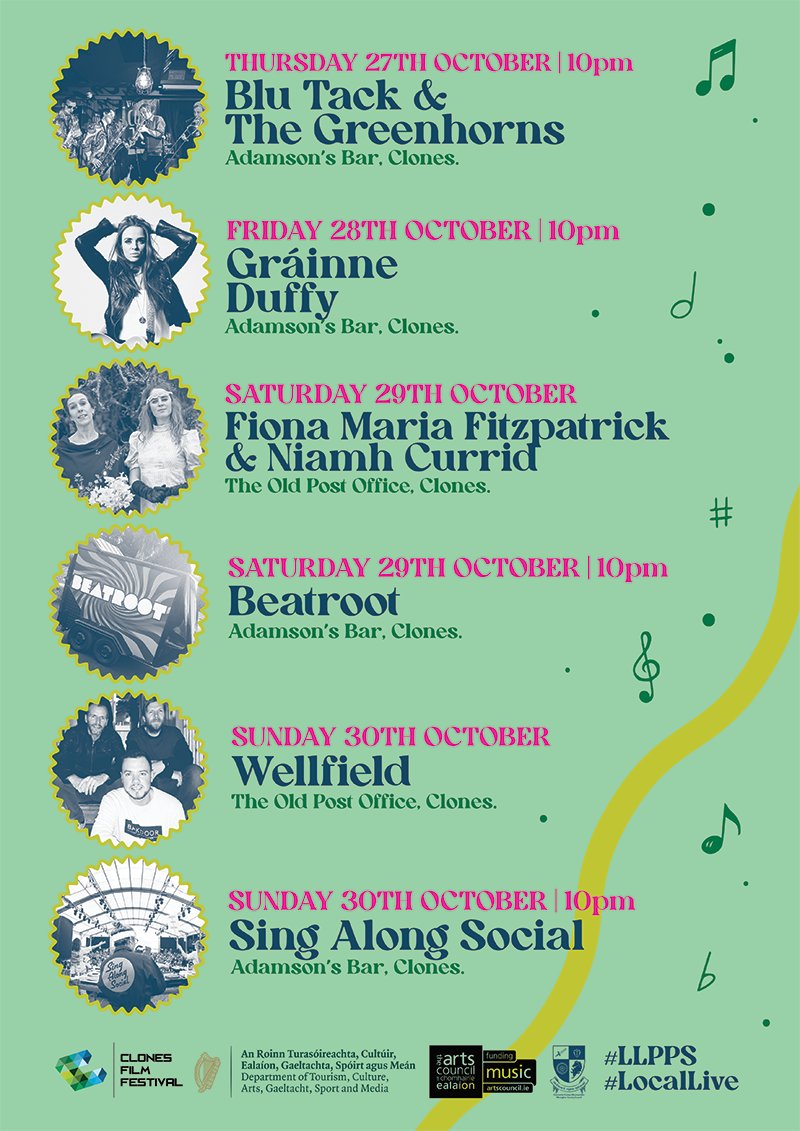 ClonesFilm's tweet image. Free Music at Next week's Clones Film Festival
#MyMonaghann 
#LLPPS
#LocalLive