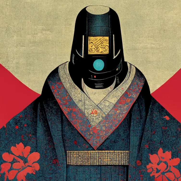 AIgene_NFT's tweet photo. Our text-to-image algorithm generator💻
Artwork about Love, Death&amp;Robots❤️❌🤖 #lovedeathrobots  #AIArtworks #NFT #NFTs #AI
A robotic King👑
Picture in the style of Ukiyo_e🎨 https://t.co/FmcLi4YvaR