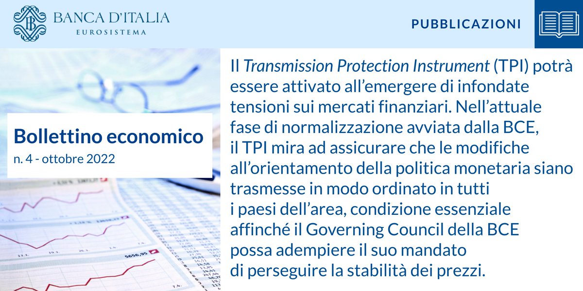 bancaditalia's tweet photo. Nella riunione del 21 luglio scorso il Governing Council @ecb ha approvato il nuovo strumento per la protezione del meccanismo di trasmissione della #politicamonetaria (#TransmissionProtectionInstrument #TPI).
Leggi il box a pag 17 del #BollettinoEconomico https://t.co/MvQowibPf7 https://t.co/VPkeGbXiWa