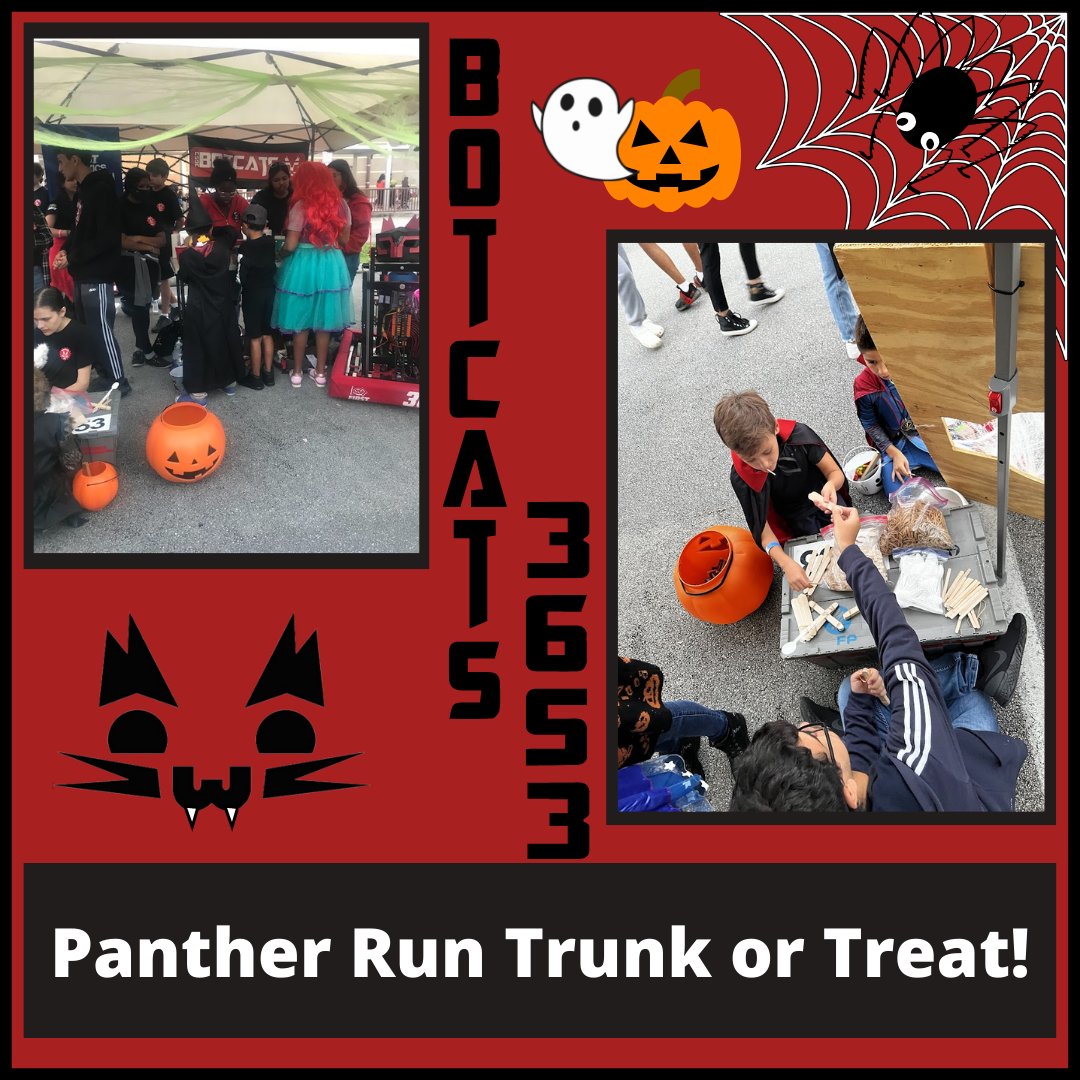 BOTCATS 3653 (@botcats3653) on Twitter photo This Thursday we participated in <a href="/PantherRunElem/">Panther Run Elem</a>'s Trunk or Treat! At our station, we created catapults that launched spiders into webs, made slime that students were able to play around with, and showcased our robot! Happy Halloween! #ChargedUp #FIRSTEnergize #AspireToInspire This Thursday we participated in <a href="/PantherRunElem/">Panther Run Elem</a>'s Trunk or Treat! At our station, we created catapults that launched spiders into webs, made slime that students were able to play around with, and showcased our robot! Happy Halloween! #ChargedUp #FIRSTEnergize #AspireToInspire