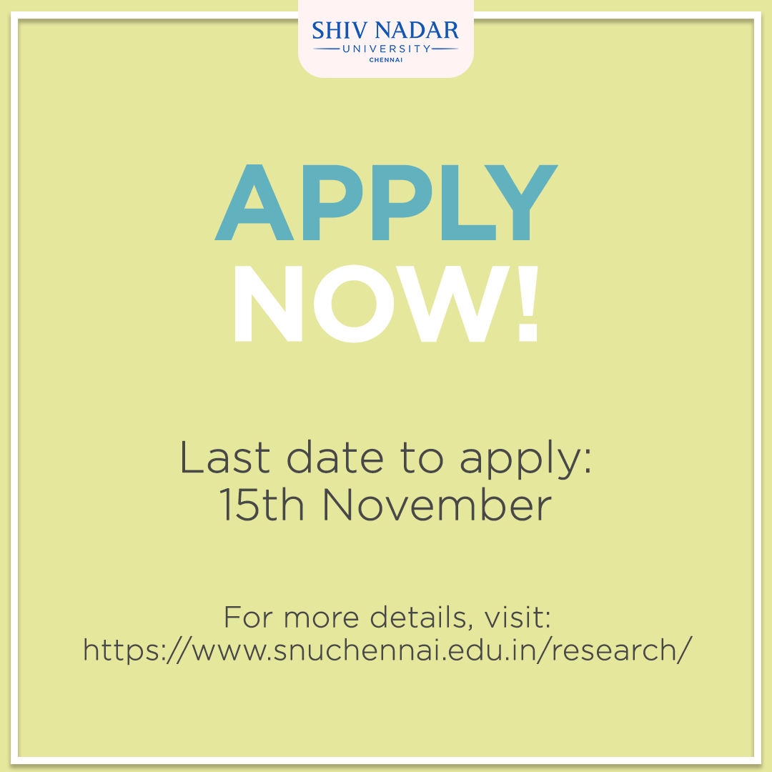 SNUChennai's tweet photo. Get ready to launch a future-forward career in research by pursuing PhD at Shiv Nadar University Chennai. 

Swipe to see the eligibility criteria for the admission.

#ShivNadarUniversityChennai #ThinkFuture #PHDCourses #DoctoralCourses #PHDadmissions #AdmissionsOpen #ApplyNow https://t.co/okpZ7PgZil