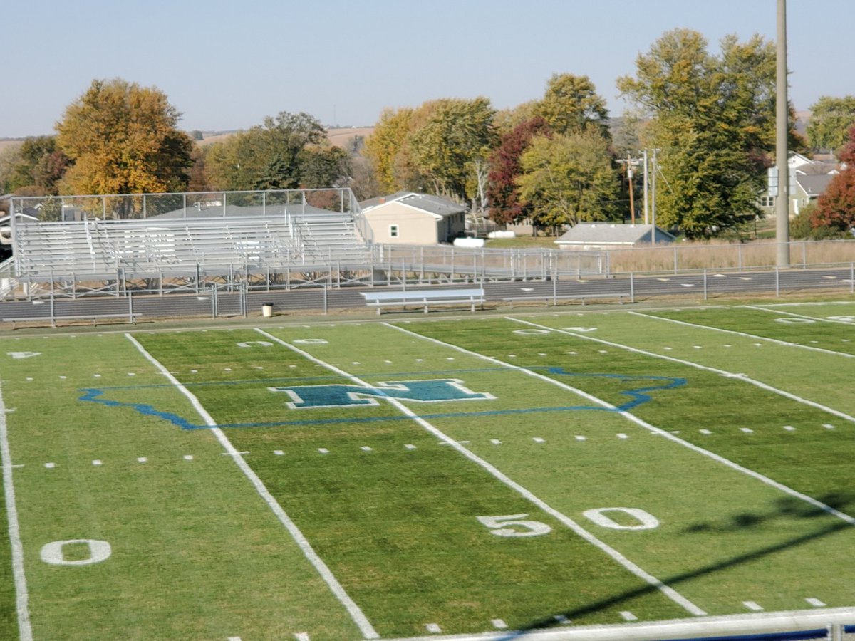 eberhart_shaun's tweet photo. First home playoff football game in over a decade. Mother Nature dialed up a beautiful day. Added a little Iowa touch to the midfield logo. @DKProducts1 @pioneerathletic https://t.co/SGlvUufBJi