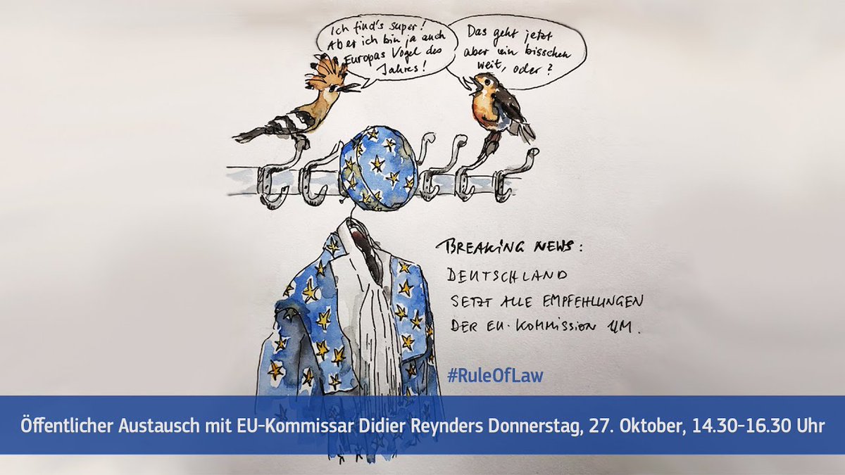 Die EU-Kommission lädt am Donnerstag zu einem Dialog über die #Rechtsstaatlichkeit in Deutschland ein. 🇩🇪⚖️ EU-Justizkommissar @dreynders stellt den 3. Jahresbericht der Kommission vor – im Anschluss kann mitdiskutiert werden. Teilnahme auch via Stream 👉 europa.eu/!PbfB4V