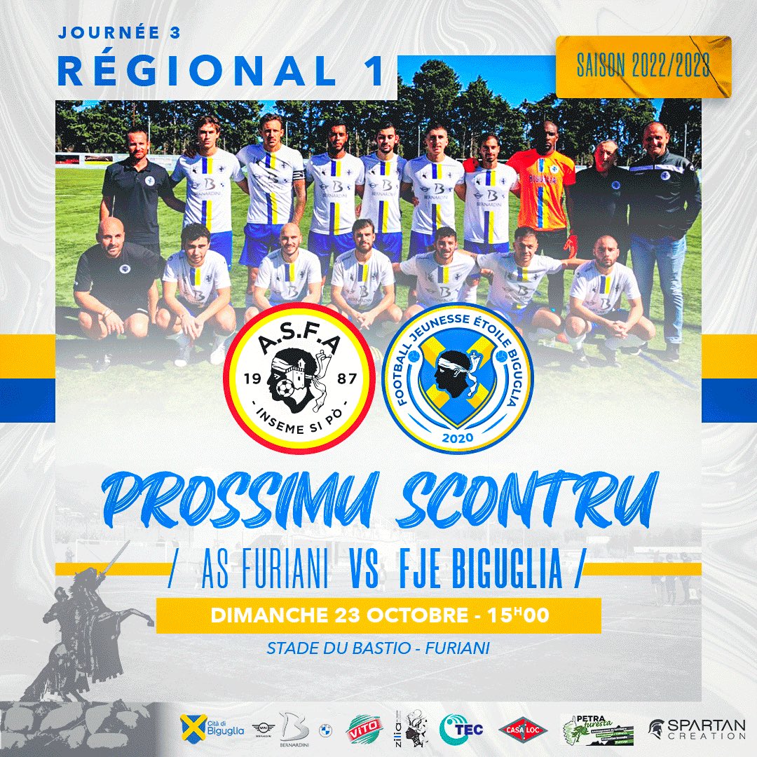 FBiguglia's tweet photo. 🏆3 eme Journée Régional 1
⚽️ AS FURIANI AGL. - FJE BIGUGLIA
📆 Dimanche 23 Octobre 2022
🕰 15H00
🏟 Stade du Bastio - Furiani
.
.
.
.
.
#biguglia #fjeb #fjebiguglia #forzabiguglia #foot #football #footcorse #footballcorse #corse #corsica #footamateur #R1 #asfafjeb https://t.co/QoitrGCW1z