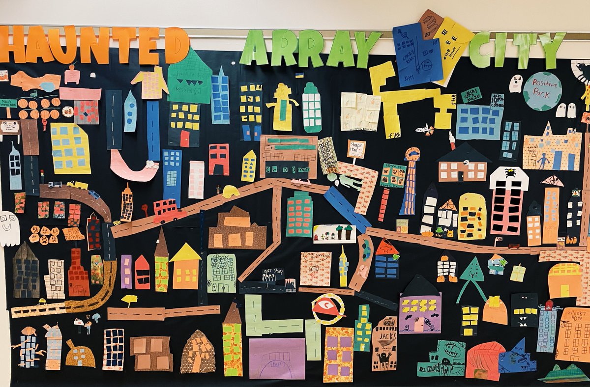 Check out this haunted array city 👻 Third graders have been exploring multiplication through arrays and created a haunted city to share their learning with the school!