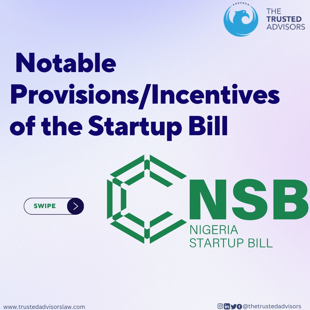 TTA_Law's tweet photo. NOTABLE PROVISIONS OF THE NIGERIA STARTUP BILL.
1/2
https://t.co/U6CCTdHN7Y
#startups #startupbill #Nigeriastartupbill #tech #techstartups #techlegislation #thetrustedadvisors https://t.co/bVaRVeKvuG