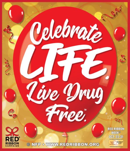 It's the first day of Red Ribbon Week, October 23-31, an alcohol, tobacco, and other drug and violence prevention awareness campaign observed annually in October. 🎀🎈 #LiveDrugFree #RedRibbonWeek