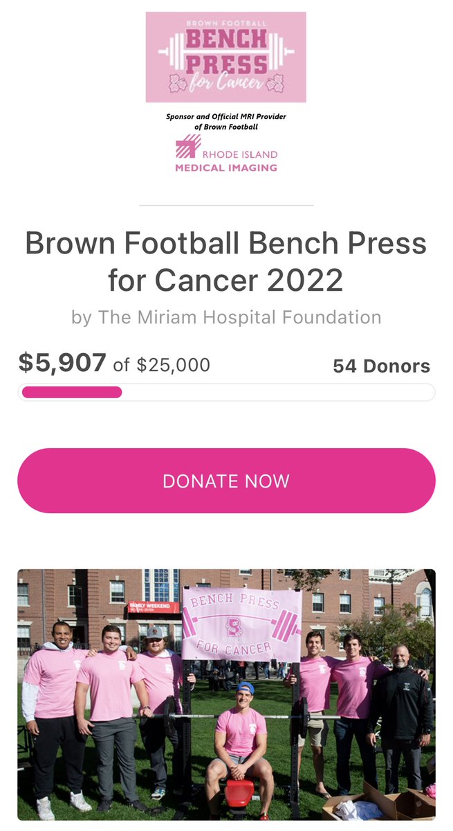 The Miriam Hospital saved my mother’s life, my grandmother’s life, and many more lives. @BrownU_Football has an amazing event coming up on Monday, October 24, Bench Press for Cancer. Please consider donating in honor of someone you love who has been affected by cancer.