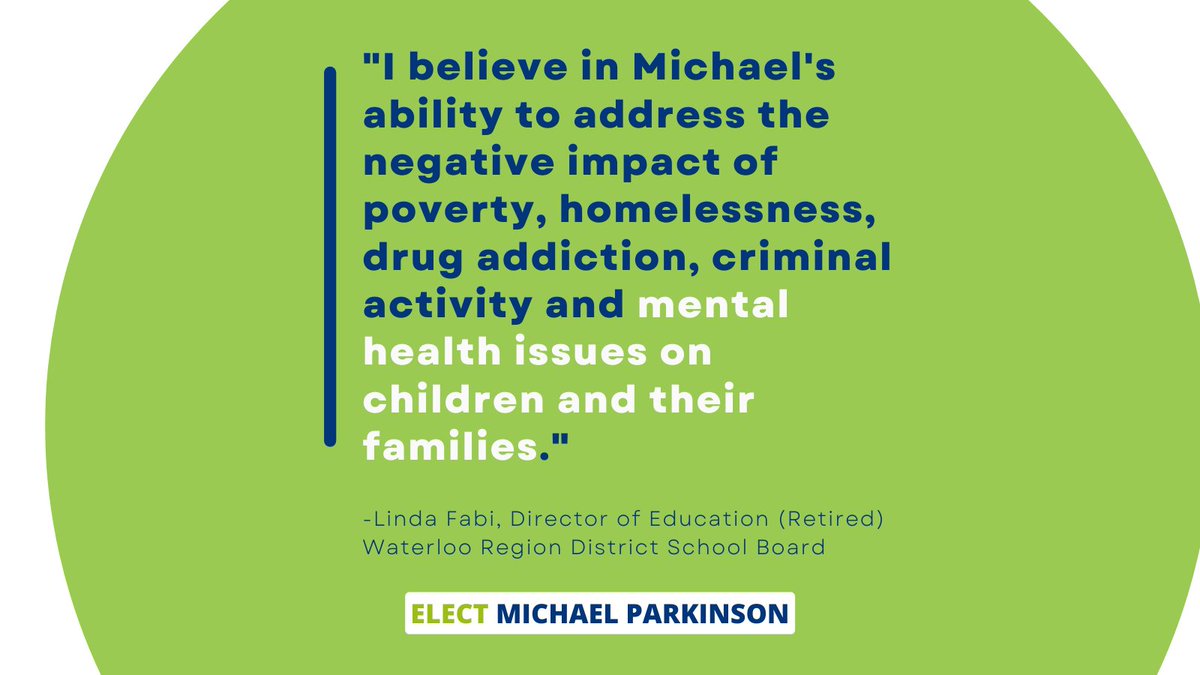 Parkinson4WR's tweet photo. I have been pleased to advance real opportunities for #children, #youth, and #families in neighbourhoods across Waterloo region.

#Prevention matters. #Elections matter.

Humbled by former #WRDSB Director Linda Fabi's endorsement.

#MP4RC #WRvotes https://t.co/wQRqJ0sYF1