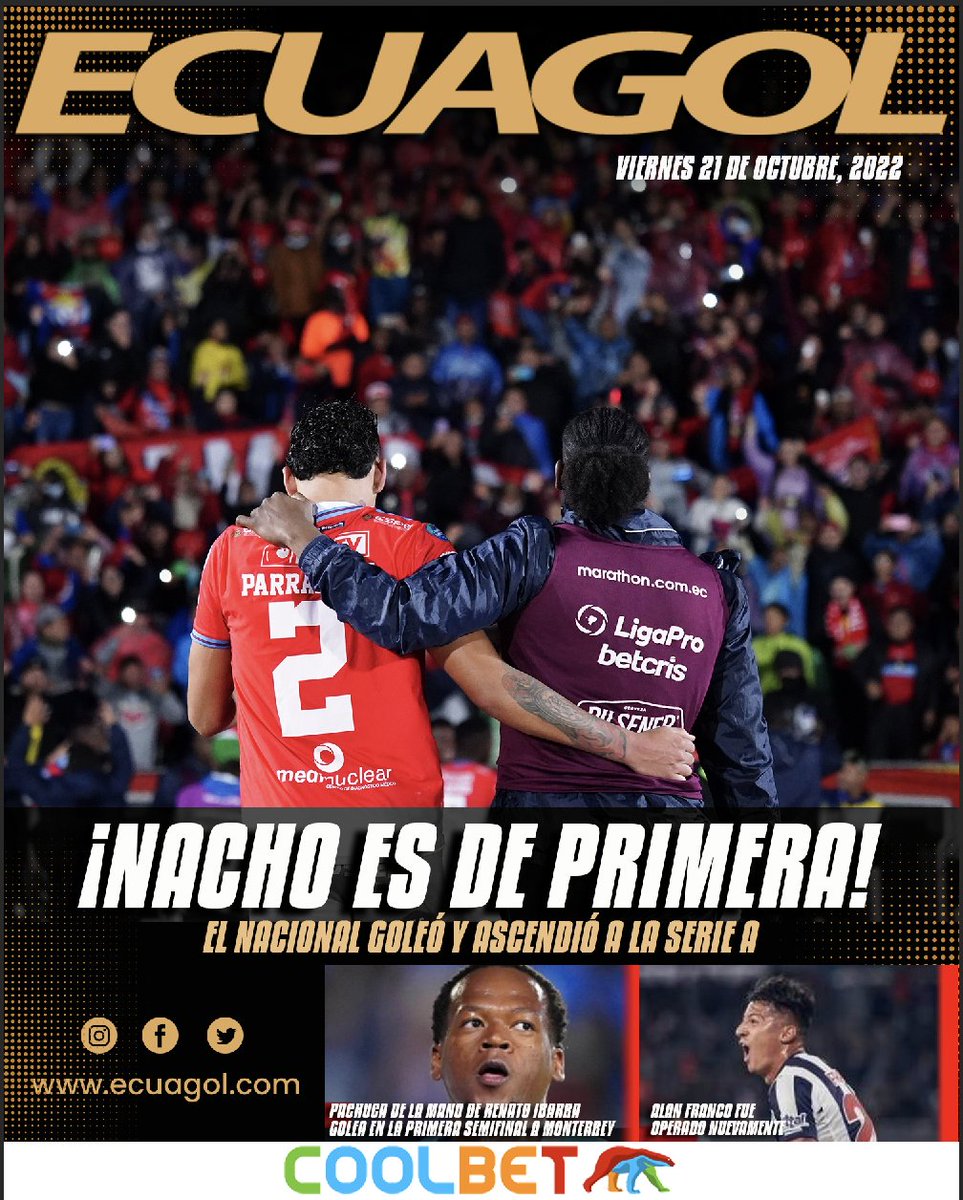 ECUAGOL's tweet photo. ⚽️🤩¡NACHO ES DE PRIMERA!🤩⚽️

EL NACIONAL🔴⚪️ GOLEÓ Y ASCENDIÓ A LA SERIE A

Los 'militares'  goleando a Libertad en el Atahualpa🏟️

La #PortadaEcuagol llega gracias a @CoolbetEcuador 

📲https://t.co/BM3CGHxhgc https://t.co/zshlJuUhds