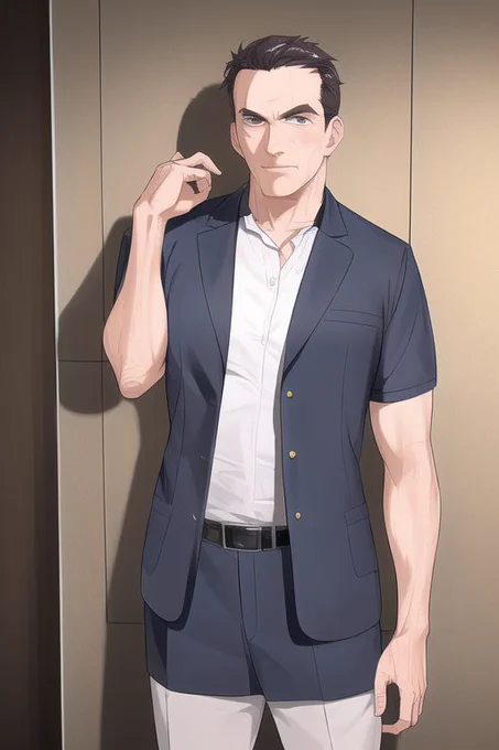 年齢指定すると上手くいくって聞いたの思い出したので

「52-year-old male stern detective」
52歳の男の厳つい刑事

そーうそうそう!
こう言うこう言う
なんでナイスバディな女になった⁉︎
そのズボンなに⁉︎ 