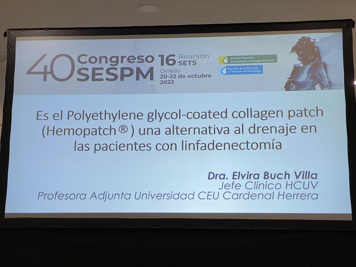 MamaHCUV's tweet photo. La Dra. @EBuchV nos cuenta los resultados en el uso del #Hemopatch en el vaciamiento axilar. Tiene el drenaje axilar los días contados??? #SESPM40 @GVAclinic @sespm @aec_mama @uchceu #BreastCancer https://t.co/KJRF41OC8h