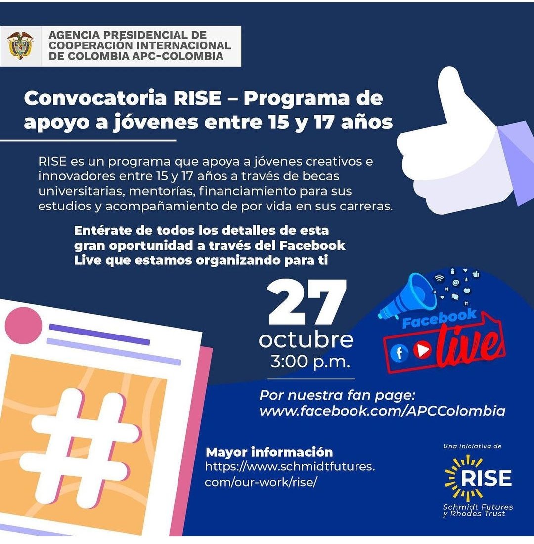 FusagasugaTIC's tweet photo. #Convocatoria | Conéctate este 27 de octubre por APC Colombia y conoce todos los detalles que el programa Rise tiene para ti. 🙋🏻🤩

#FusagasugáViveEnTIC
#ConLaFuerzaDeLaGente https://t.co/pZRbS21yFm