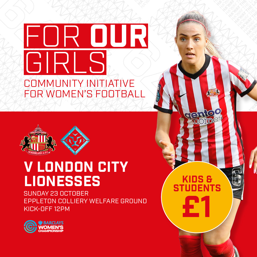Come on down and support our Lasses at midday at Eppleton tomorrow, with just £1 entry for kids and students! 🎟️

#SAFCWomen | #ForOurGirls