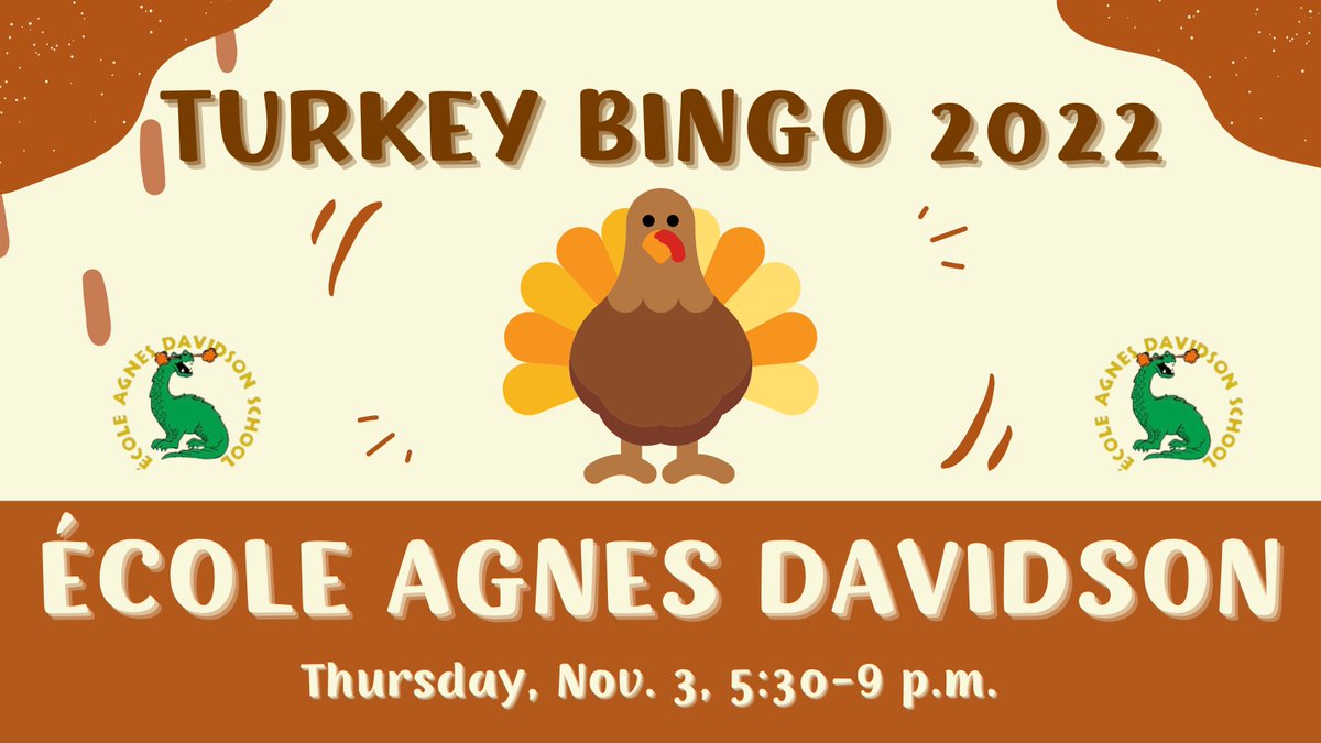 The <a href="/ADavidsonSch/">Ecole Agnes Davidson</a> Turkey Bingo 2022 is set for Nov. 3. Please visit the <a href="/LethSchDivision/">LethbridgeSchoolDivision</a> website for all of the details: lethsd.ab.ca/our-district/n…