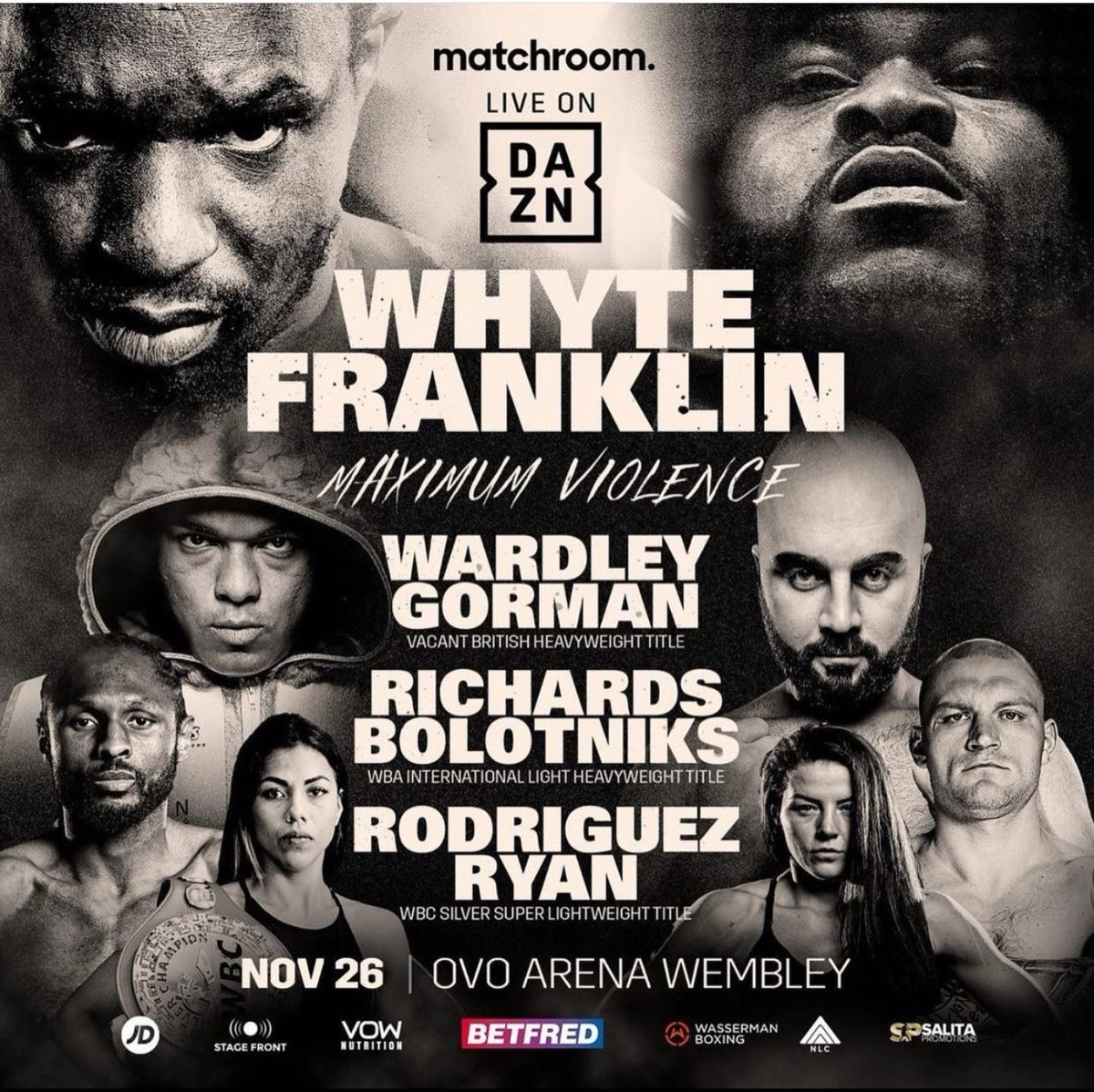 Aiy_fight's tweet photo. Announcement‼️

Its now official...@DillianWhyte will face @JermaineFrankl6 on November 26th at the OVO Arena Wembley.
.
.
➡️➡️ Follow @aiy_fight for boxing 🥊
.

#boxing #heavyweight #fightnews #fighter
#boxingnews #dillianwhyte #bodysnatcher #tysonfury #whytefranklin #matchroom https://t.co/jPqOFPhxx8