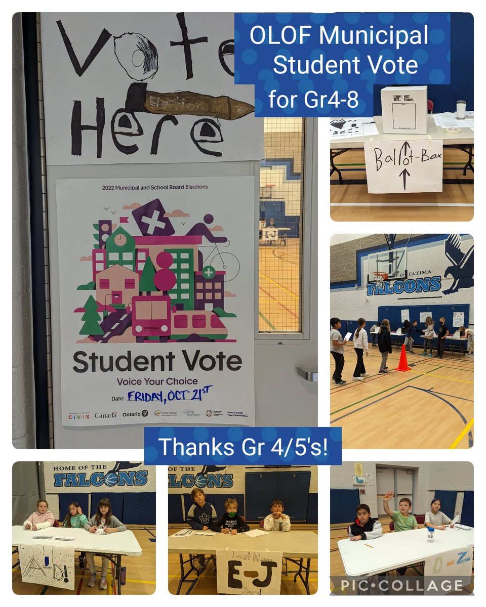 Our Lady of Fatima Gr 4-8 students participating in Student Vote for the Municipal Election #oloffalcons #wcdsbawesome