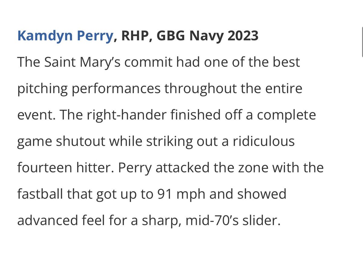 Thank you <a href="/PerfectGameUSA/">Perfect Game USA</a> for the post!  #classof2023 <a href="/BishopGormanHS/">Bishop Gorman HS</a> <a href="/gormanbaseball/">Bishop Gorman Baseball</a> <a href="/GBGbaseballUSA/">GBG Baseball USA</a> <a href="/gbgvegas2/">GBG VEGAS</a> <a href="/PG_FourCorners/">Perfect Game Four Corners</a> <a href="/PG_Scouting/">Perfect Game Scout</a> <a href="/ArmoryFlorida/">Florida Baseball ARMory</a> <a href="/FlatgroundApp/">FLATGROUND Pitching</a> <a href="/PitchingNetwork/">Pitching Network</a> <a href="/ShooterHunt/">Shooter Hunt</a> <a href="/B_HarrisonPBR/">Brett Harrison</a> @PBR_Nevada <a href="/SMC_Baseball/">Saint Mary's Baseball</a> #mlbdraft #MLB #D1Bound @DodgersScout