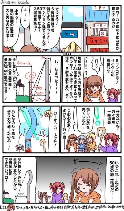 かもれと学ぶ「万々歳は消えない!」飲食店に限らずだけど一階に店舗が入ってるマンション多いなと思って描きました。
三人ともお誕生日おめでとう
 #秋野かえで生誕祭 
 #水波レナ生誕祭 
 #十咎ももこ生誕祭 