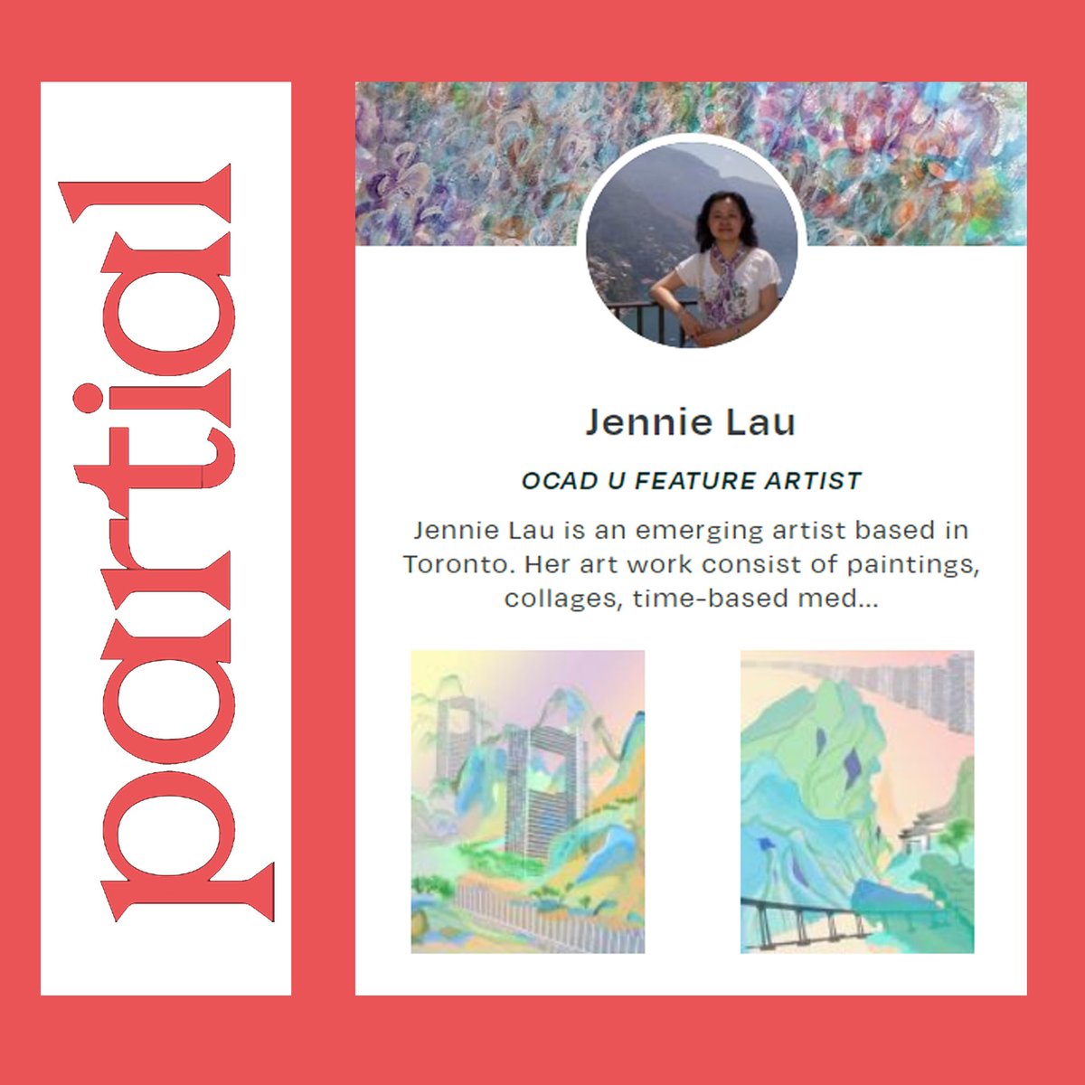 ⭐ OCAD University Artist Showcase and <a href="/partial/">bean</a>.gallery present 2022 featured artist 𝗝𝗲𝗻𝗻𝗶𝗲 𝗟𝗮𝘂.

Visit ocadu.ca/buyart to view the full artist showcase. jennielau.partial.gallery