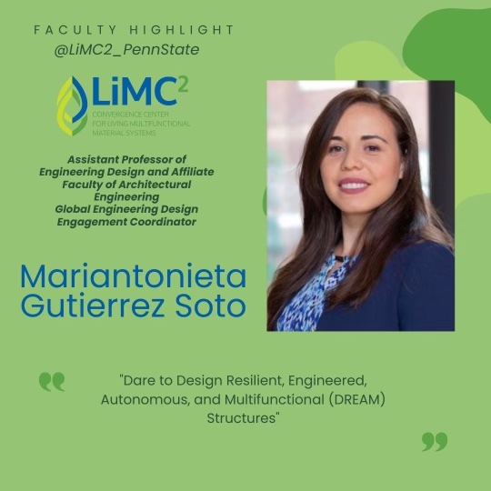 LiMC2_PennState's tweet photo. #FacultyFriday @sotostructures is an Assistant Professor @psusedtapp. Her research consists of developing computational methods at the intersection of AI, game theory, and vibration control to protect infrastructure during extreme events. @livMatS_UniFR @penn_state #LiMC2 https://t.co/7wmAyemGRJ
