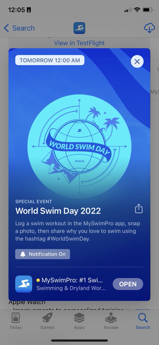 Our first in-app event is live now in the App Store for #WorldSwimDay tomorrow! 🏊‍♀️ apps.apple.com/us/app/id99438…