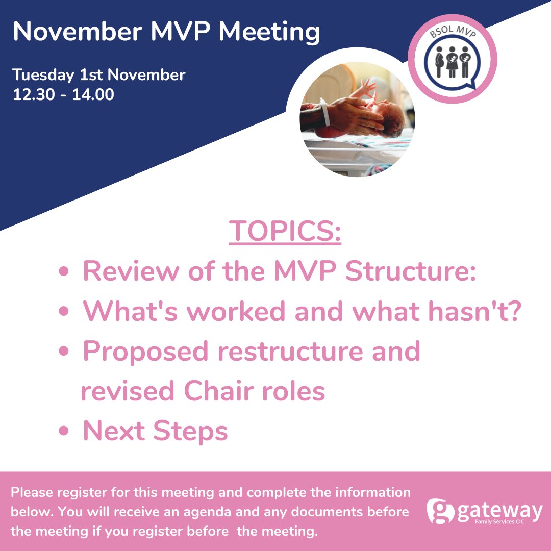 Want to be involved in improving maternity care?

Register for our next meeting here: tinyurl.com/mr8buk4w

Topic: MVP Restructure Consultation

You would need to register by end of Friday, 28th October.