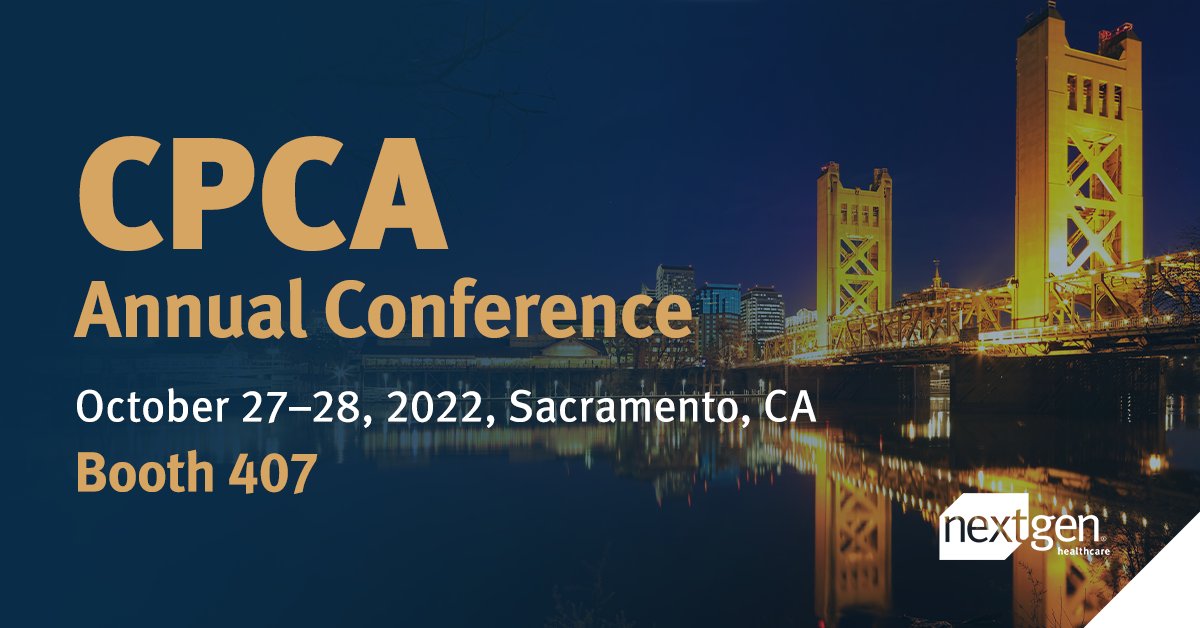 NextGen's tweet photo. Join us in Sacramento next week for the @CPCA Annual Conference! Come by Booth 407 to see how we’re supporting California’s community health ecosystem, and see our solutions in action. Learn more and schedule a meeting: https://t.co/ZFilD2T9QX
#CPCA22AC https://t.co/qj6SVP64i7