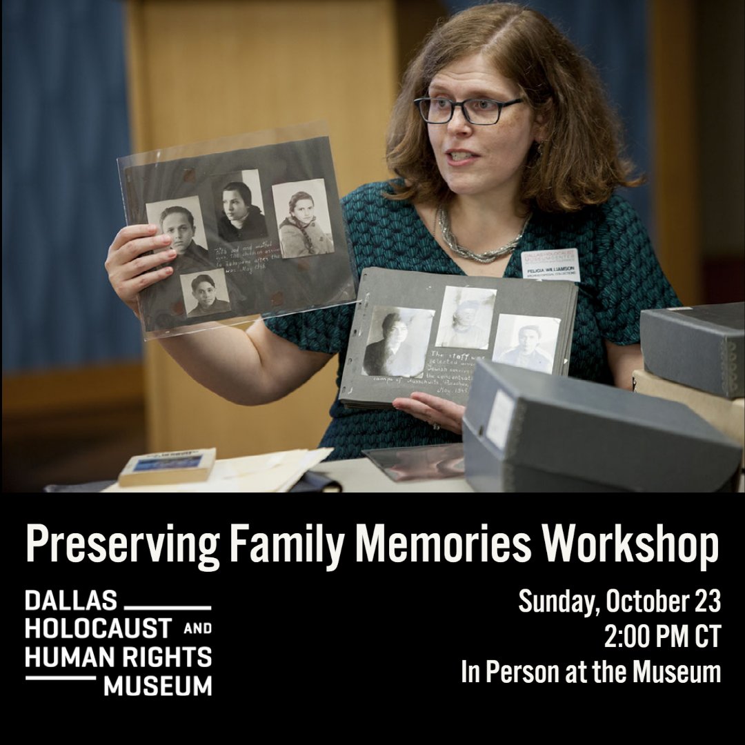 DFWArchives's tweet photo. Our friends and #2022dfwarchivesbazaar participant, the Dallas Holocaust and Human Rights Museum, are hosting a free Preserving Family Memories Workshop! Learn practical tips on preserving your family memories. Secure your spot at https://t.co/uZbxfx6paU https://t.co/DeHRwXBlxe