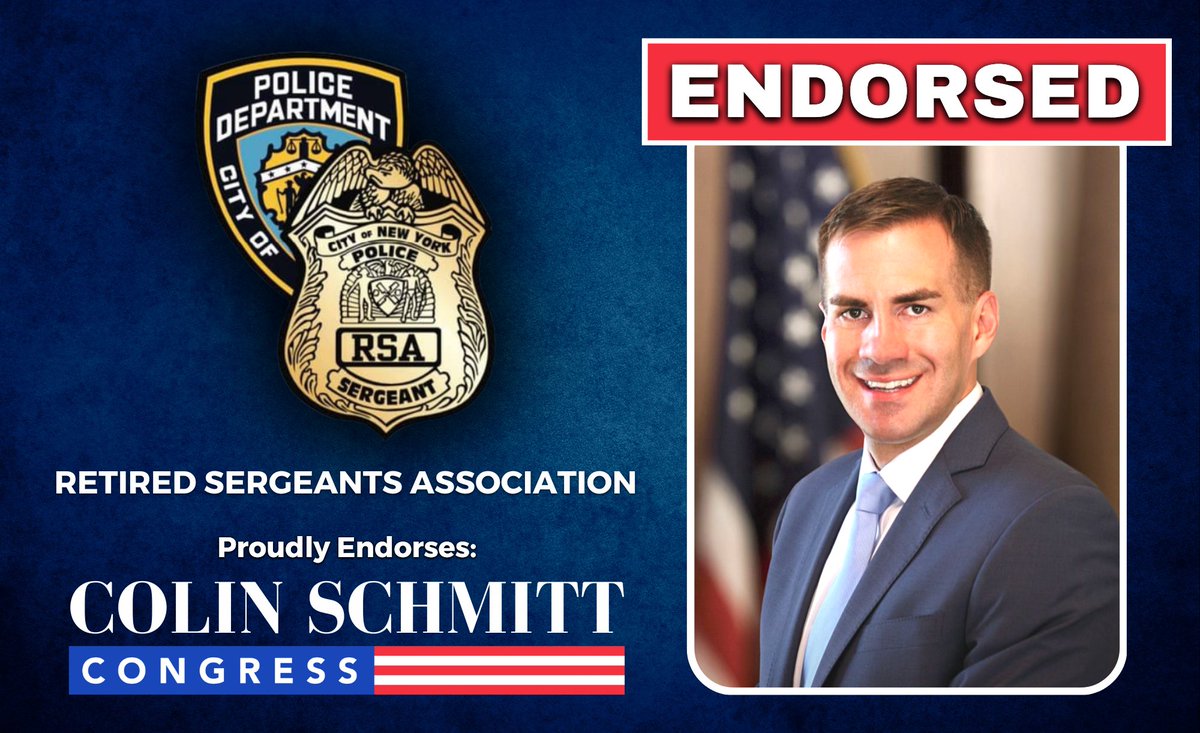 colinschmitt's tweet photo. 🚨 #NY18 ENDORSEMENT 🚨

Proud to announce I have received the endorsement of the Retired Sergeants Association of the New York City Police Department! https://t.co/ZKmzD1APr8
