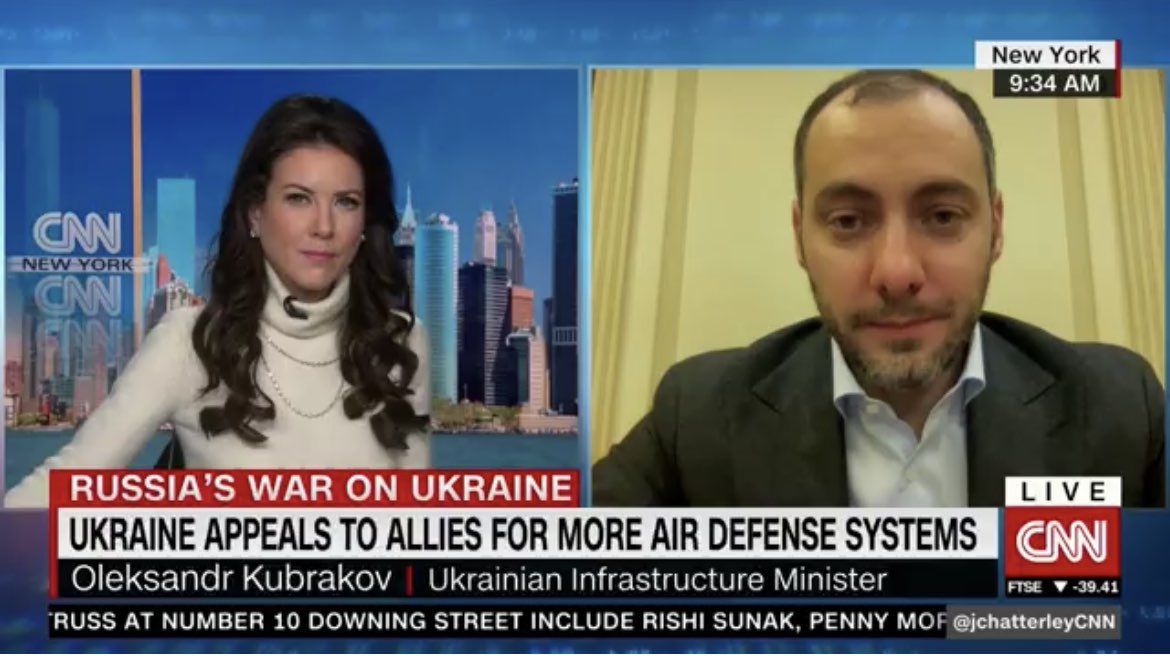 One of the more difficult challenges of the Kremlin’s war against 🇺🇦 is attacks on the civilian infrastructure. We need air defense systems. It was already discussed on ⁦@CNN⁩ w/ ⁦@jchatterleyCNN⁩ . Thank you for the invitation. #StandWithUkraine