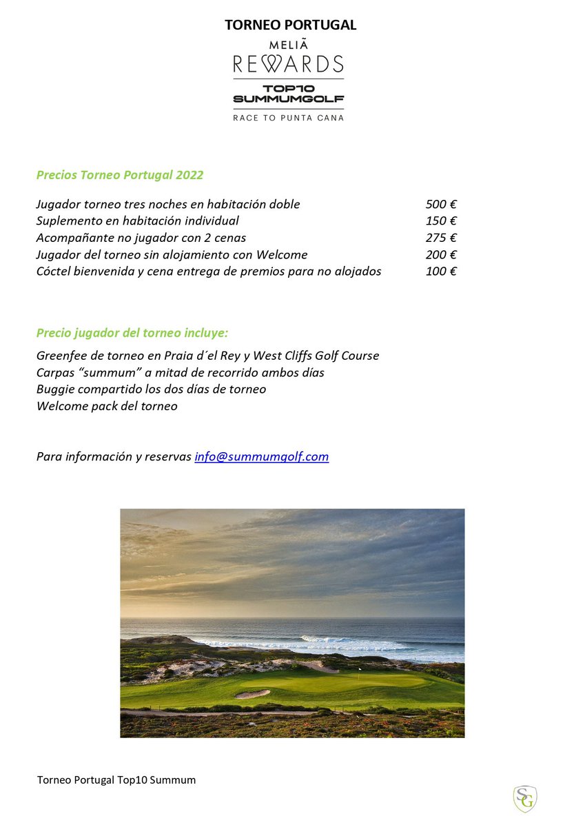 summumgolf's tweet photo. Torneo #top10summum Portugal 🇵🇹 del 5 al 8 de diciembre jugando en #westcliffs (segundo campo en ranking Top10 Golfdigest) y #praiadelrey (octavo)

Los campeones handicap invitación #MeliaGolfChallenge que se jugará en #PuntaCana del 14 al 18 de febrero 2023

#summumgolf #summum https://t.co/PmsCRvNvln