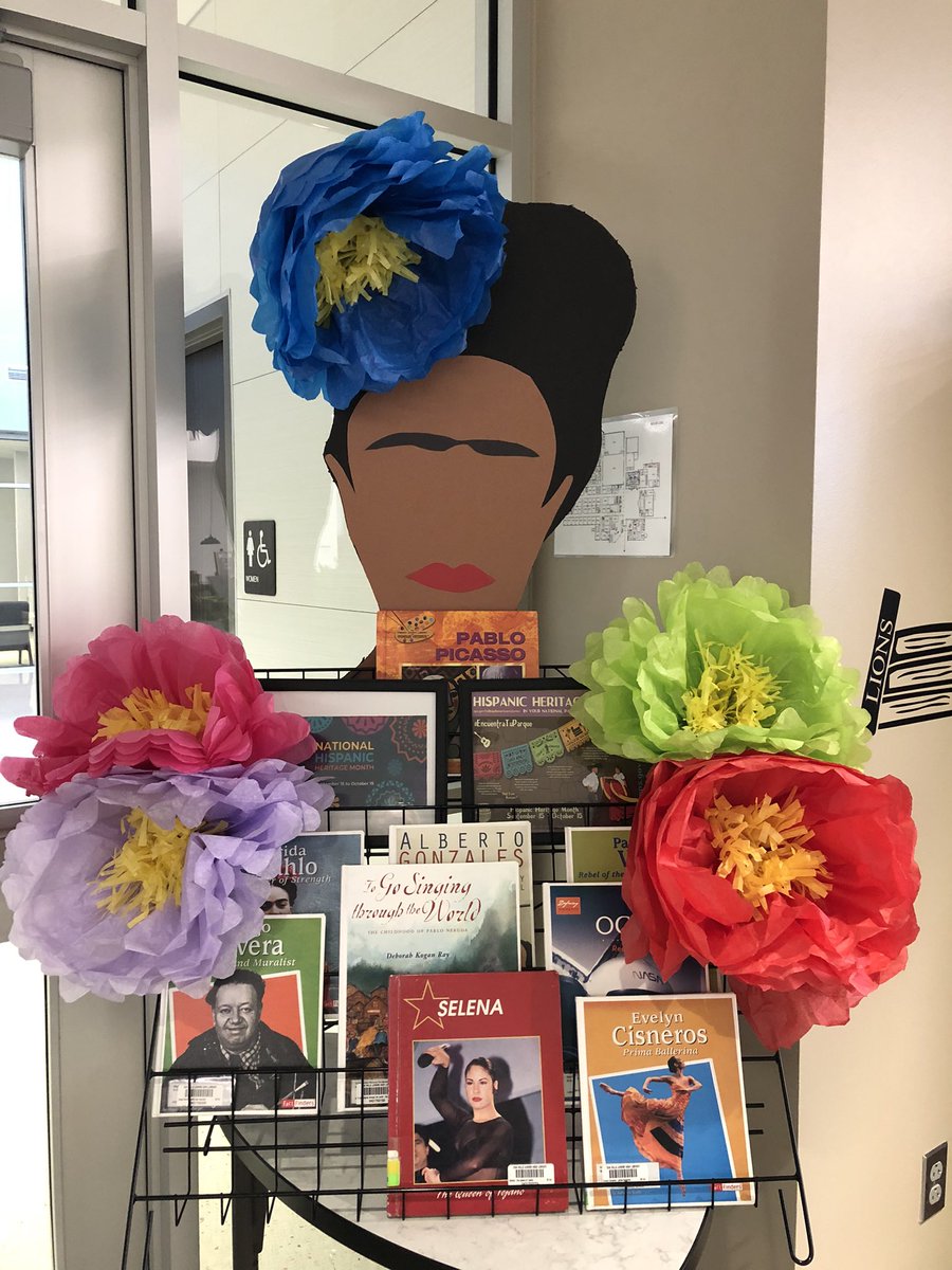 ‘Love this Frida Kahlo display created by OHJH art teacher Ivy Brown for Hispanic Heritage Month! #ohjhlibrary