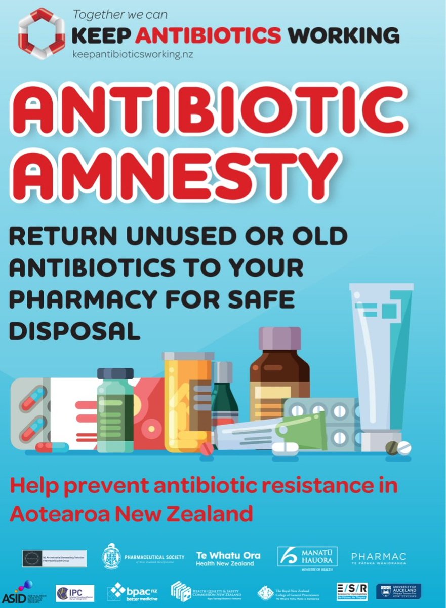 NAMSIPEG (@namsipeg) on Twitter photo Kia ora Aotearoa NZ!
Our resources for World Antimicrobial Awareness Week (18-24 Nov) are starting to land. We hope an #antibioticamnesty will stimulate conversations about antibiotic resistance. Digital resources, competitions to come...
psnz.org.nz/practicesuppor… Kia ora Aotearoa NZ!
Our resources for World Antimicrobial Awareness Week (18-24 Nov) are starting to land. We hope an #antibioticamnesty will stimulate conversations about antibiotic resistance. Digital resources, competitions to come...
psnz.org.nz/practicesuppor…