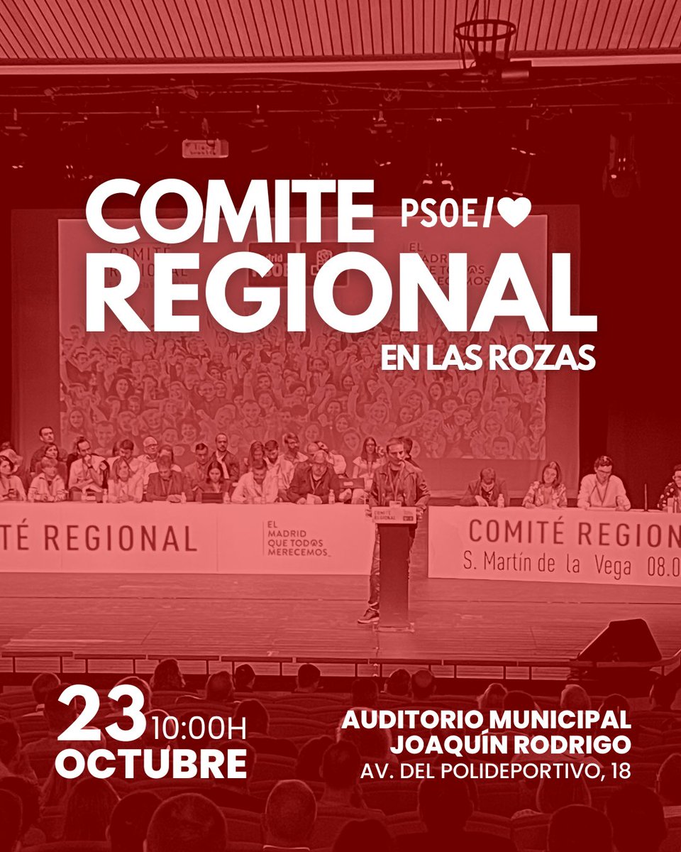 psoe_m's tweet photo. 🙌Este domingo celebramos un nuevo Comité Regional de #socialistas madrileños.

+380 miembros de todas las agrupaciones de la Comunidad de #Madrid.

Abordaremos uno de los principales retos de la región: la #SanidadPública. https://t.co/b1oxfhoSo1