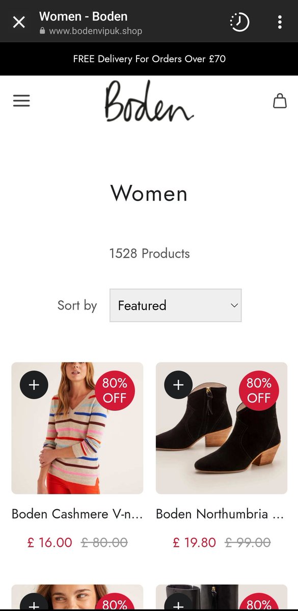 ChouetteCapuche's tweet photo. @Bodenclothing Some Instagram sponsored posts re currently promoting this Boden Clearance sale. Looks very leggit 😬 #Scam https://t.co/HAgscFlPBh